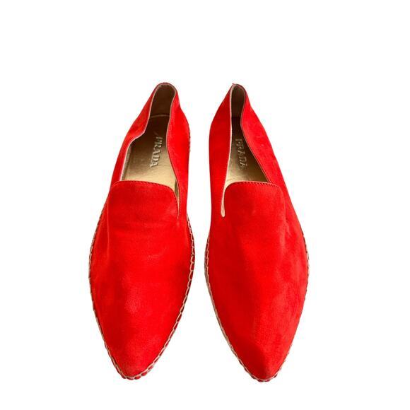 Prada Women's Espadrilles suede pointed flats red calzature Size 41.5‎ US 10 - Picture 1 of 11